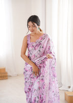 Jyoti Fashion Women's Purple Chinon Digital Printed Designer Saree with Blouse | Grocsy