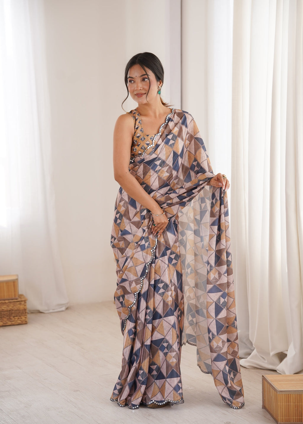 Jyoti Fashion Women's Multicolor Chinon Digital Printed Designer Saree with Blouse | Grocsy