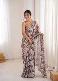 Jyoti Fashion Women's Multicolor Chinon Digital Printed Designer Saree with Blouse | Grocsy