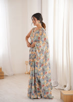 Jyoti Fashion Women's Multicolor Chinon Digital Printed Designer Saree with Blouse | Grocsy