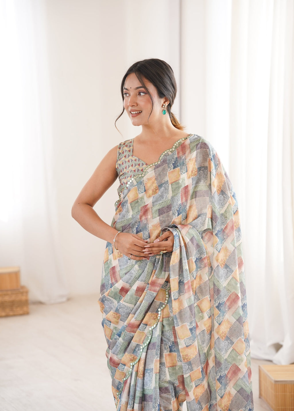 Jyoti Fashion Women's Multicolor Chinon Digital Printed Designer Saree with Blouse | Grocsy