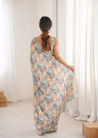 Jyoti Fashion Women's Multicolor Chinon Digital Printed Designer Saree with Blouse | Grocsy