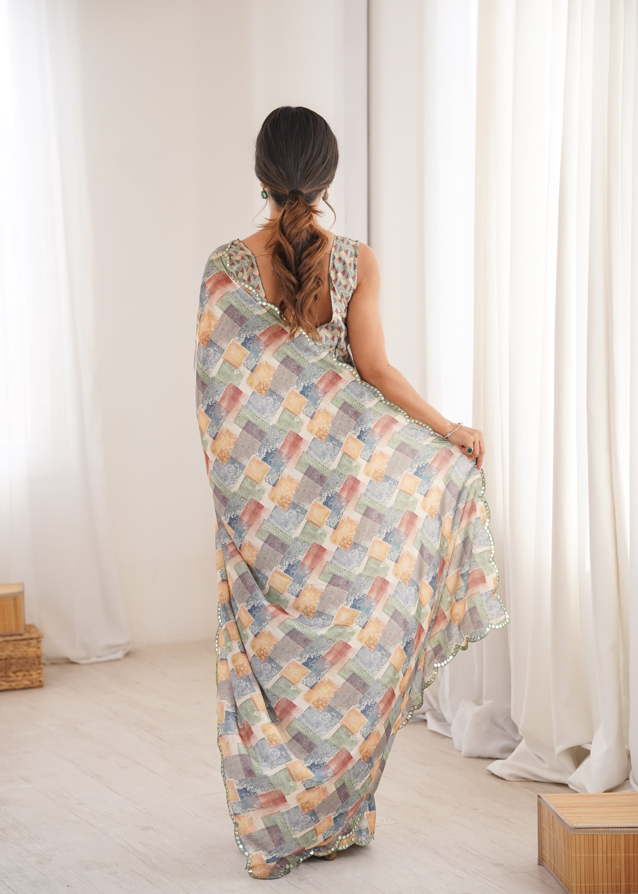 Jyoti Fashion Women's Multicolor Chinon Digital Printed Designer Saree with Blouse | Grocsy