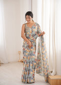 Jyoti Fashion Women's Multicolor Chinon Digital Printed Designer Saree with Blouse | Grocsy