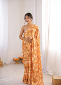 Jyoti Fashion Women's Multicolor Chinon Digital Printed Designer Saree with Blouse | Grocsy