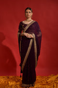 Jyoti Fashion Women's Wine Sequence Coding Embroidery Georgette Saree with Blouse | Grocsy