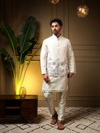 Jyoti Fashion Men's Purple Slub Silk Sequins Embroidered Kurta Set with Koti | Grocsy