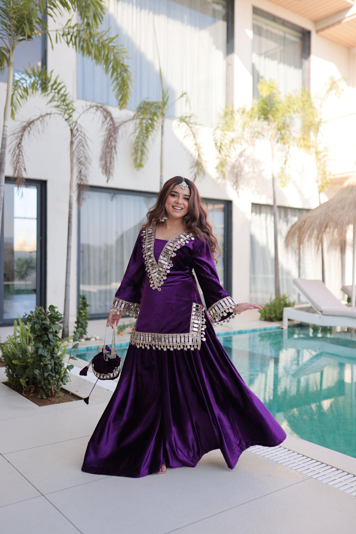 Jyoti Fashion Purple ICE Velvet Embroidered Designer Kurta Set with Batwa | Grocsy