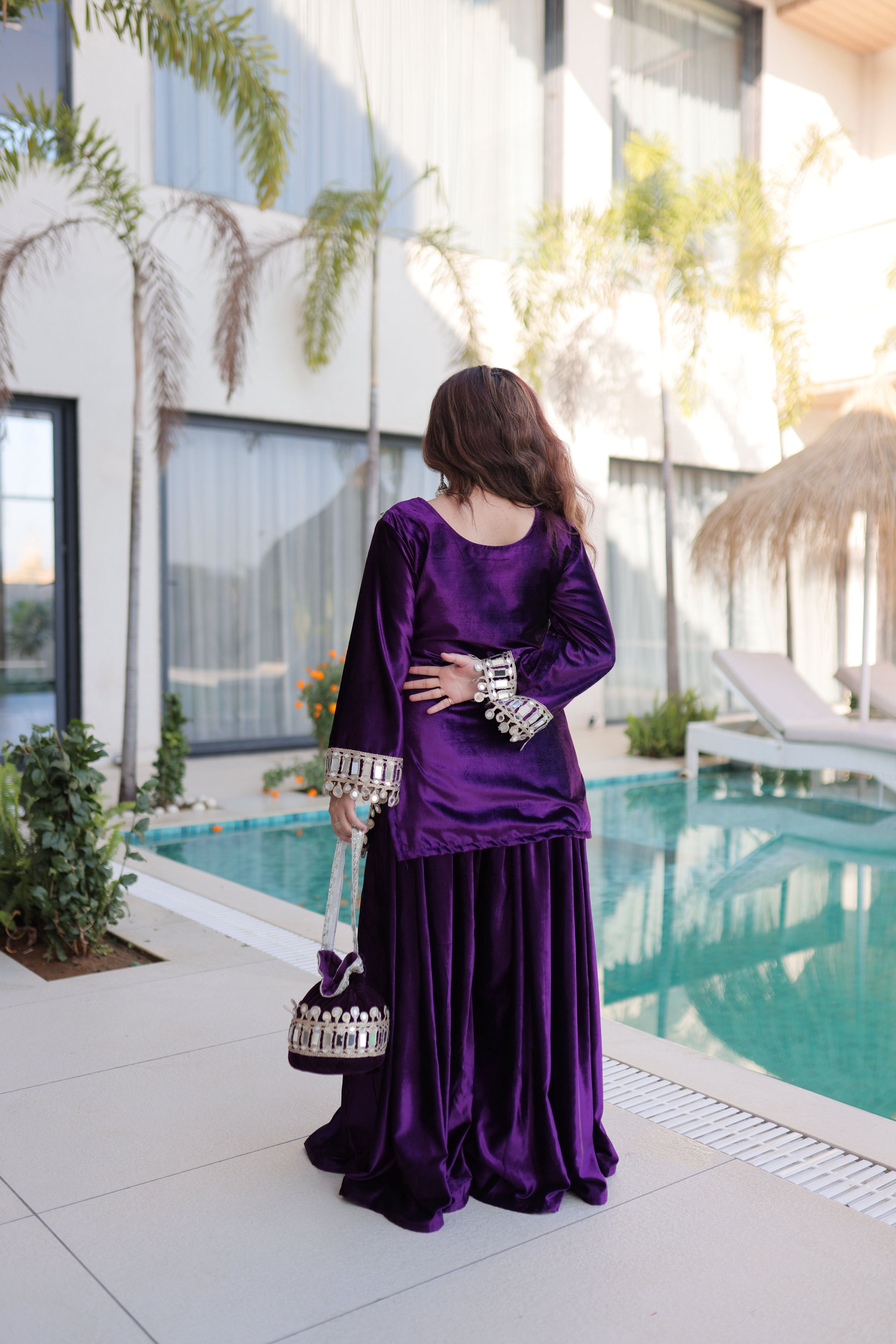 Jyoti Fashion Purple ICE Velvet Embroidered Designer Kurta Set with Batwa | Grocsy