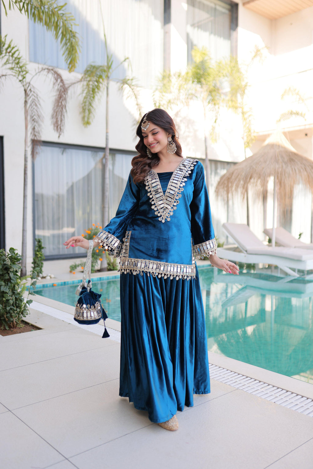 Jyoti Fashion Rama ICE Velvet Embroidered Designer Kurta Set with Batwa | Grocsy
