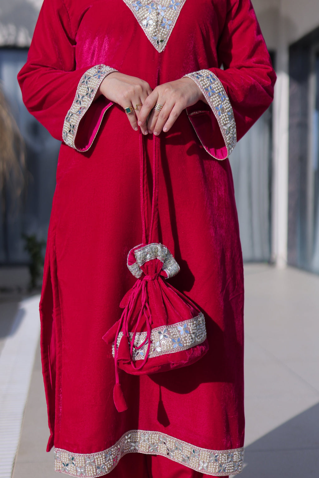 Jyoti Fashion Pink Velvet Embroidered Designer Kurta Set with Batwa | Grocsy