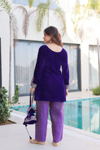 Jyoti Fashion Purple Velvet Embroidered Designer Kurta Set with Batwa | Grocsy