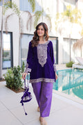 Jyoti Fashion Purple Velvet Embroidered Designer Kurta Set with Batwa | Grocsy