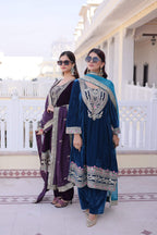 Jyoti Fashion Wine & Rama Velvet Embroidered Designer Combo Kurta Set with Batwa | Grocsy