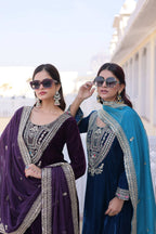 Jyoti Fashion Wine & Rama Velvet Embroidered Designer Combo Kurta Set with Batwa | Grocsy
