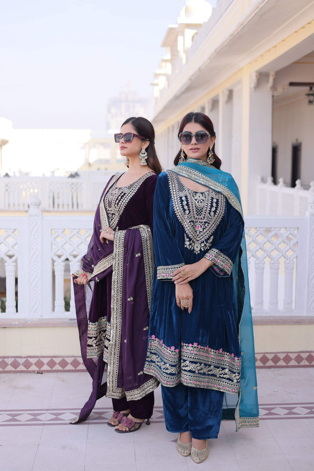 Jyoti Fashion Wine & Rama Velvet Embroidered Designer Combo Kurta Set with Batwa | Grocsy