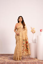 Jyoti Fashion Women's Chiku Muga Cotton Zari Woven Saree with Blouse | Grocsy