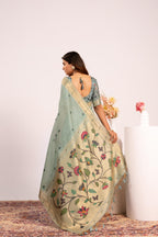 Jyoti Fashion Women's Firozi Muga Cotton Zari Woven Saree with Blouse | Grocsy