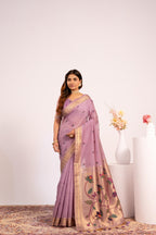 Jyoti Fashion Women's Purple Muga Cotton Zari Woven Saree with Blouse | Grocsy