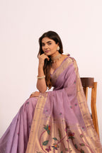 Jyoti Fashion Women's Purple Muga Cotton Zari Woven Saree with Blouse | Grocsy