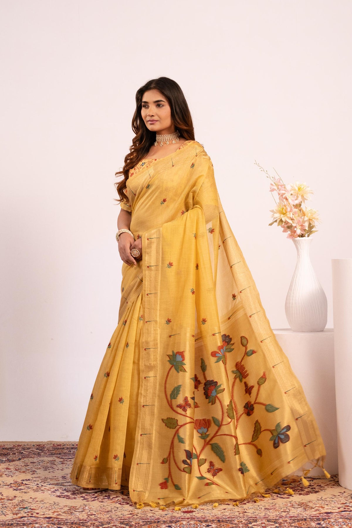 Jyoti Fashion Women's Yellow Muga Cotton Zari Woven Saree with Blouse | Grocsy