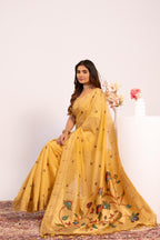 Jyoti Fashion Women's Yellow Muga Cotton Zari Woven Saree with Blouse | Grocsy