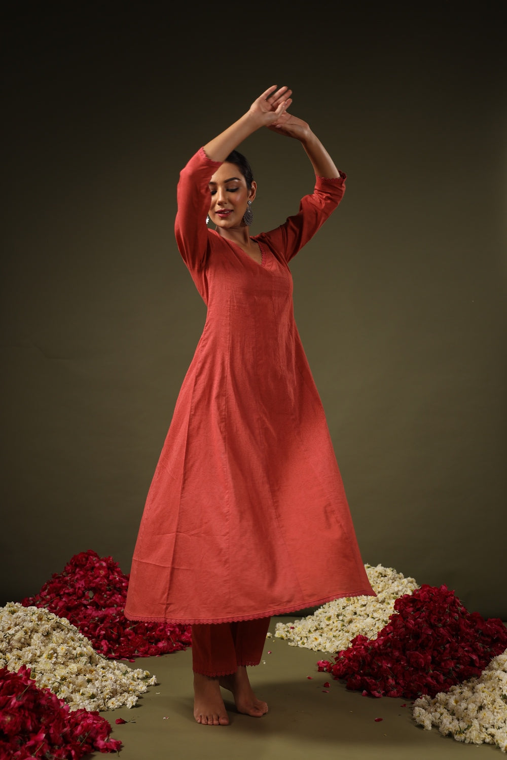 Jyoti Fashion Rust Rayon Lace Border Designer Kurta Set With Dupatta | Grocsy