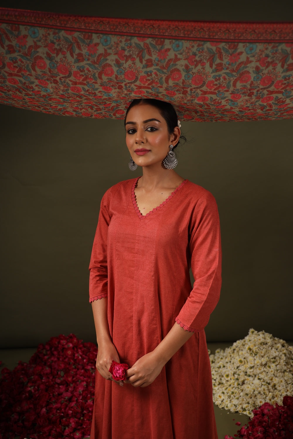 Jyoti Fashion Rust Rayon Lace Border Designer Kurta Set With Dupatta | Grocsy