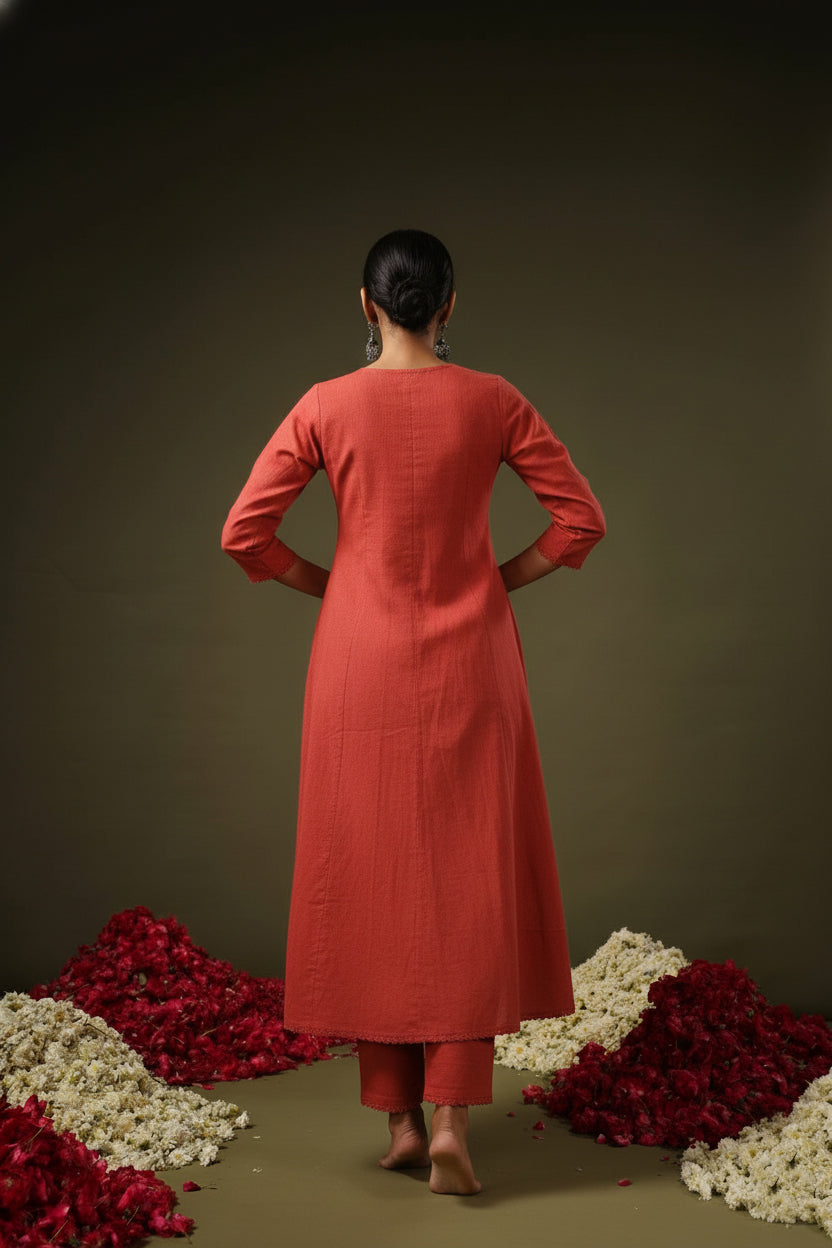 Jyoti Fashion Rust Rayon Lace Border Designer Kurta Set With Dupatta | Grocsy