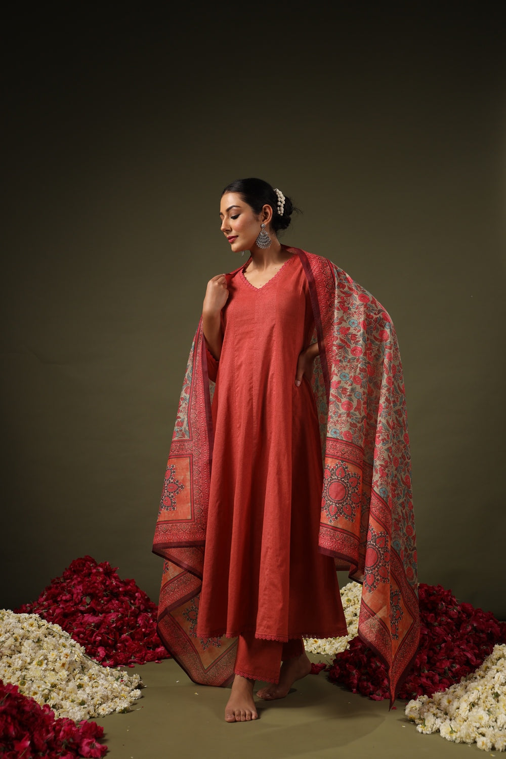 Jyoti Fashion Rust Rayon Lace Border Designer Kurta Set With Dupatta | Grocsy