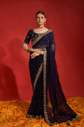 Jyoti Fashion Women's Navy Blue Sequence Coding Embroidery Georgette Saree with Blouse | Grocsy