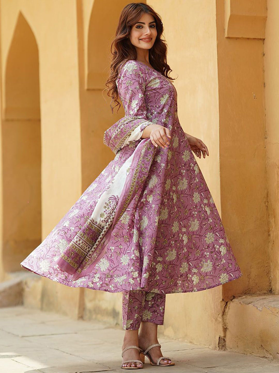 Jyoti Fashion Lavender Rayon Printed Designer Kurta Set With Dupatta | Grocsy