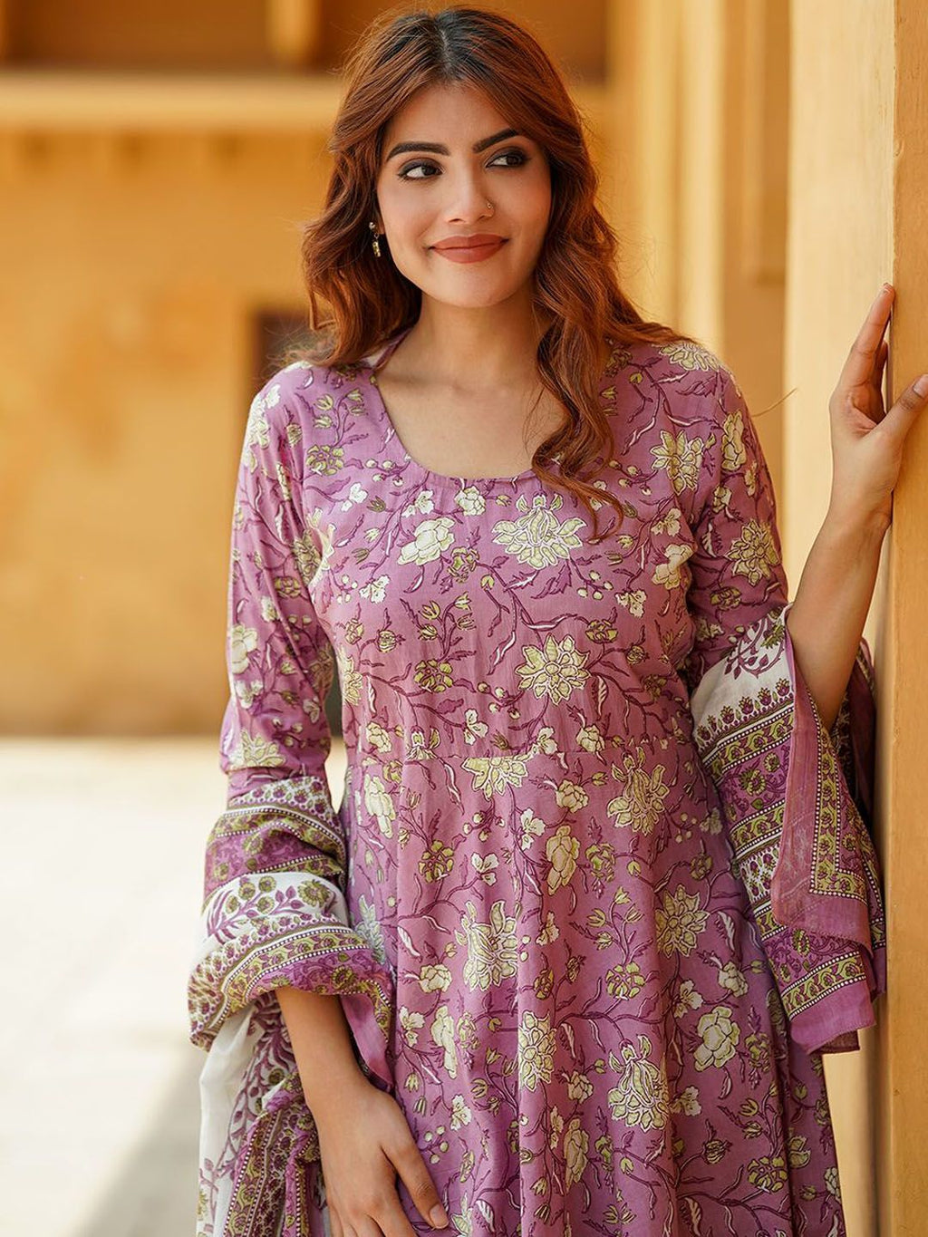 Jyoti Fashion Lavender Rayon Printed Designer Kurta Set With Dupatta | Grocsy