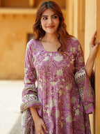 Jyoti Fashion Lavender Rayon Printed Designer Kurta Set With Dupatta | Grocsy