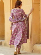 Jyoti Fashion Lavender Rayon Printed Designer Kurta Set With Dupatta | Grocsy