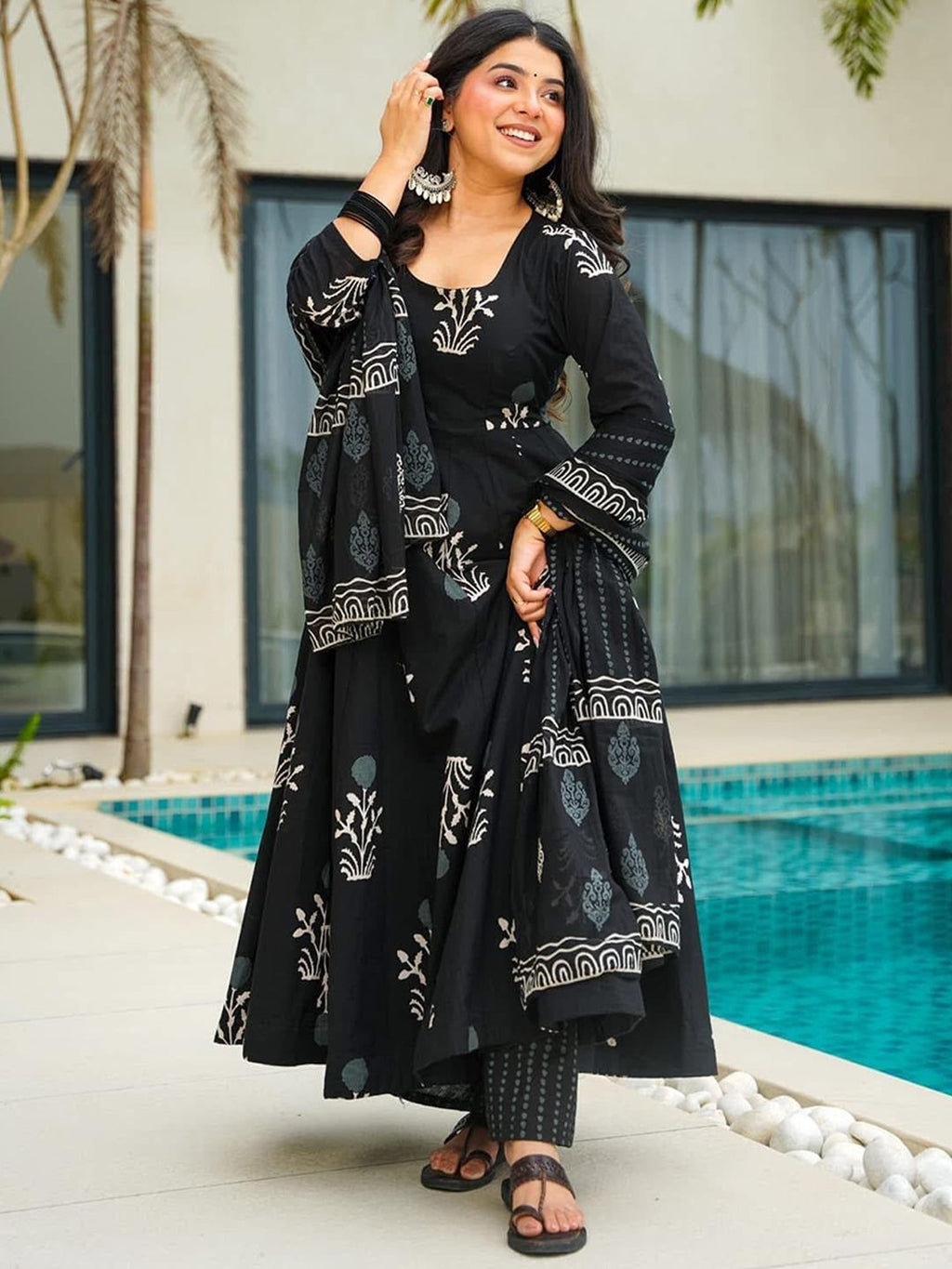 Jyoti Fashion Black Rayon Printed Designer Kurta Set With Dupatta | Grocsy
