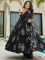 Jyoti Fashion Black Rayon Printed Designer Kurta Set With Dupatta | Grocsy