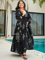 Jyoti Fashion Black Rayon Printed Designer Kurta Set With Dupatta | Grocsy