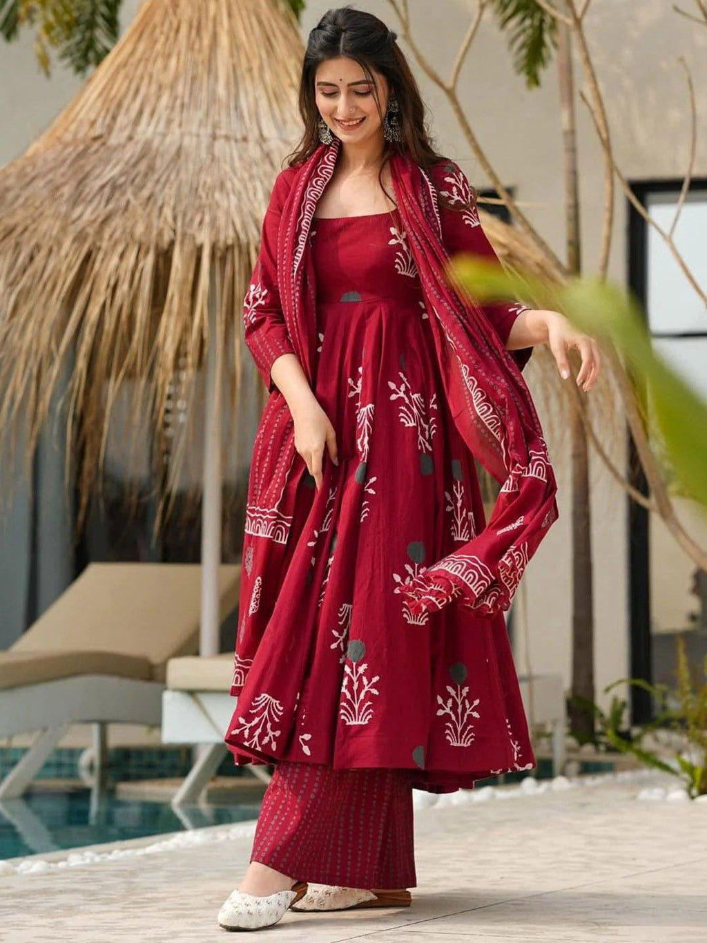 Jyoti Fashion Maroon Rayon Printed Designer Kurta Set With Dupatta | Grocsy