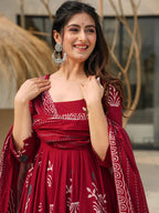 Jyoti Fashion Maroon Rayon Printed Designer Kurta Set With Dupatta | Grocsy