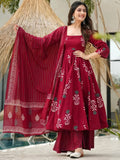 Jyoti Fashion Maroon Rayon Printed Designer Kurta Set With Dupatta | Grocsy
