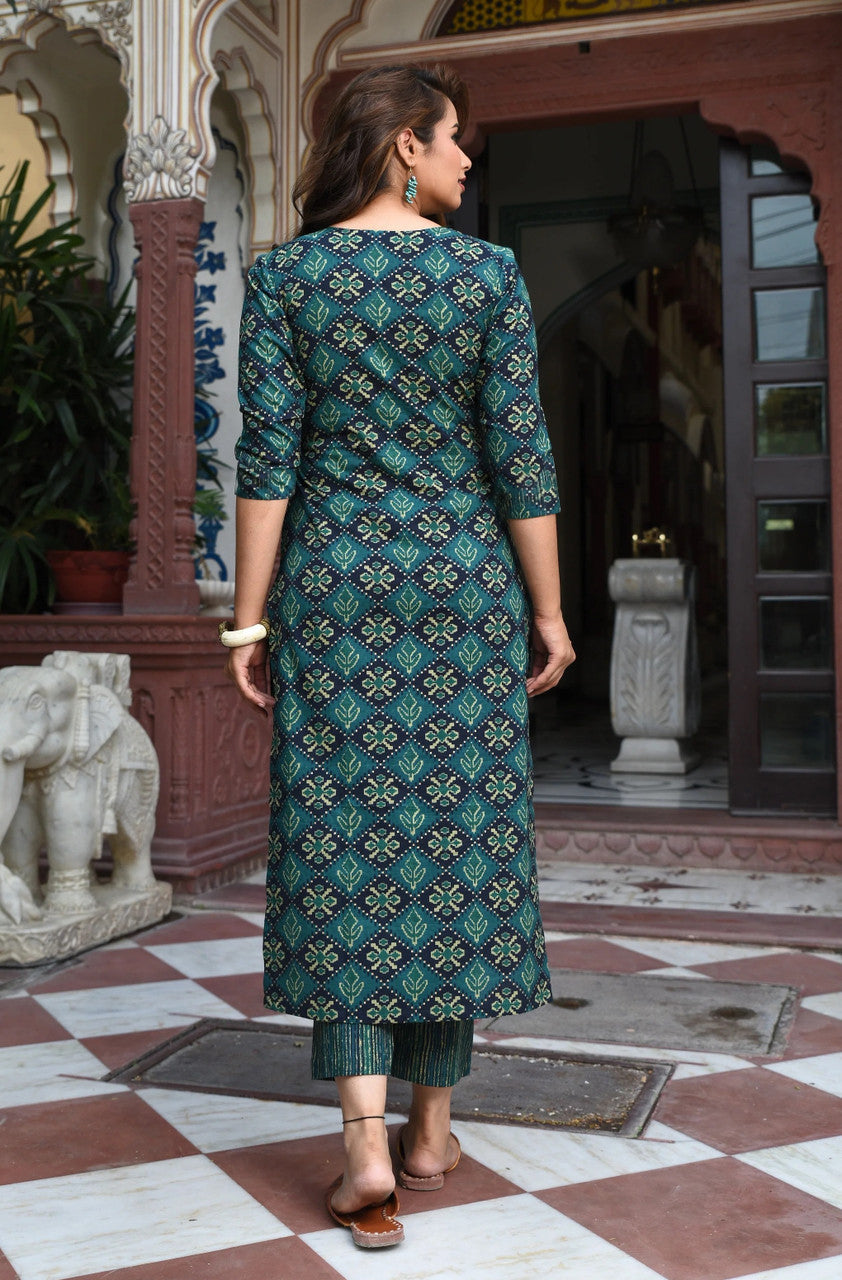 Jyoti Fashion Bottle Green Rayon Printed Designer Kurta Set With Dupatta | Grocsy