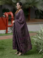 Jyoti Fashion Wine Rayon Printed Designer Kurta Set With Dupatta | Grocsy