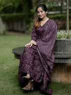 Jyoti Fashion Wine Rayon Printed Designer Kurta Set With Dupatta | Grocsy