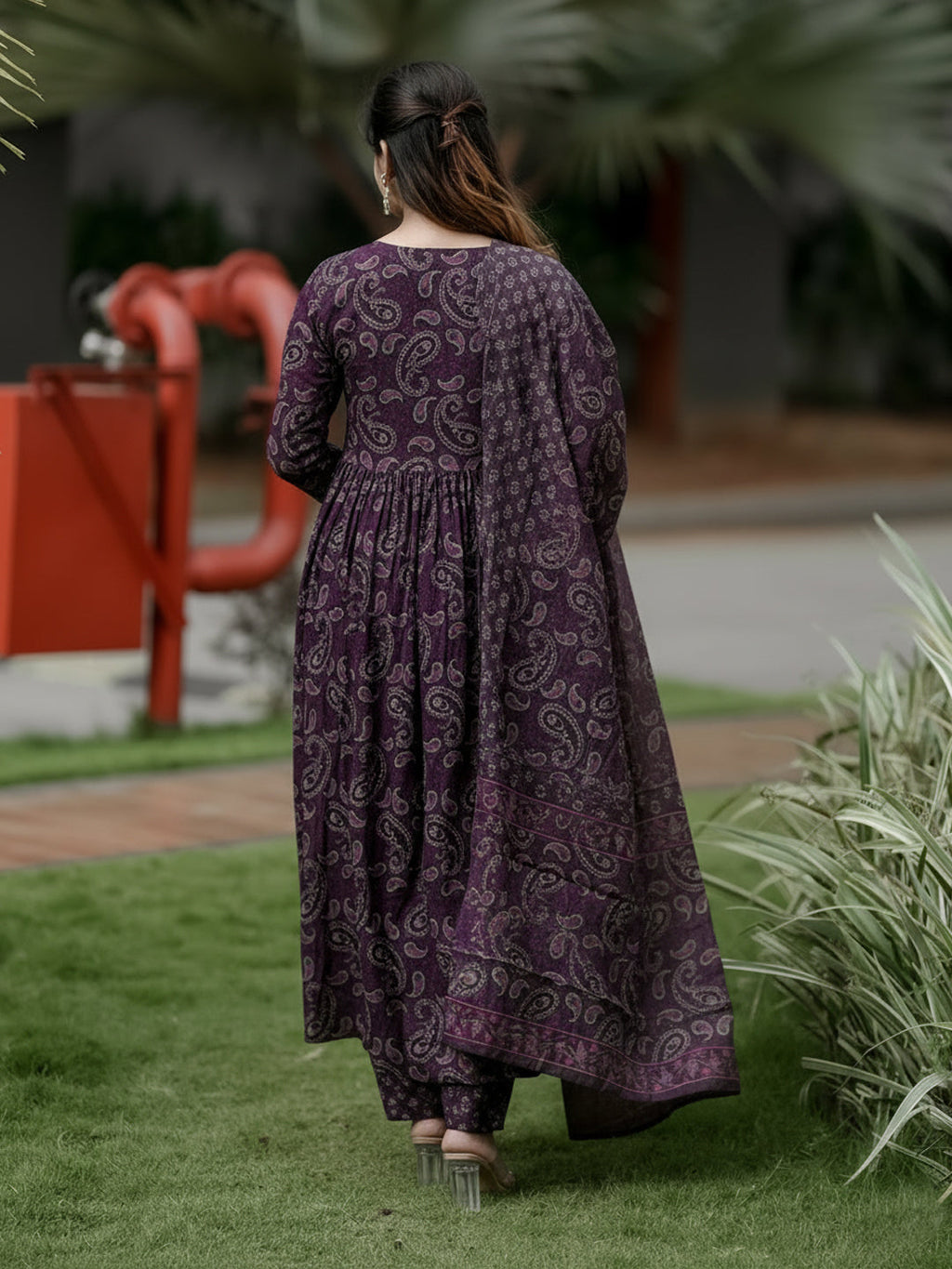 Jyoti Fashion Wine Rayon Printed Designer Kurta Set With Dupatta | Grocsy