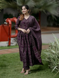 Jyoti Fashion Wine Rayon Printed Designer Kurta Set With Dupatta | Grocsy