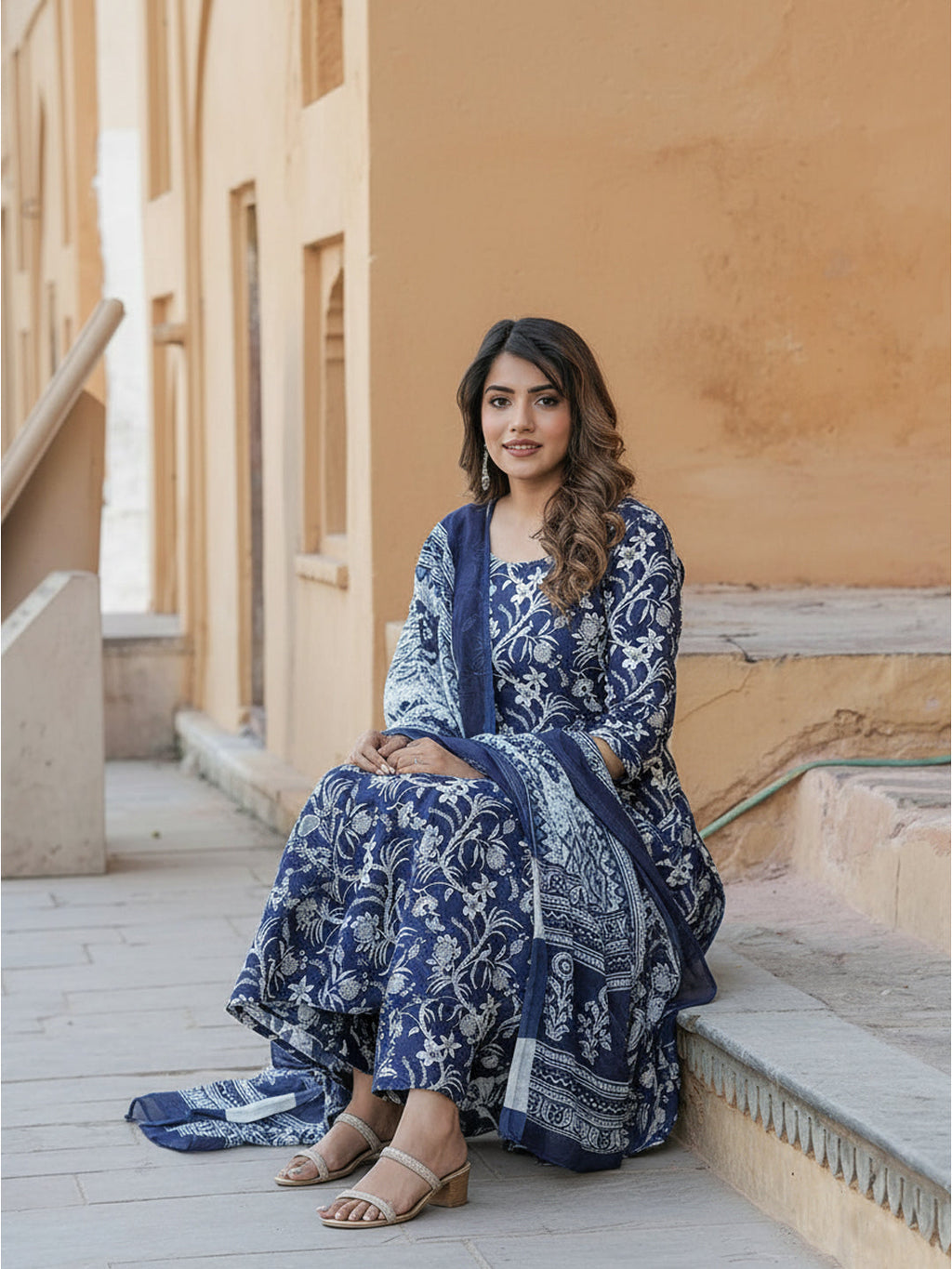 Jyoti Fashion Navy Blue Rayon Printed Designer Kurta Set With Dupatta | Grocsy