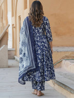 Jyoti Fashion Navy Blue Rayon Printed Designer Kurta Set With Dupatta | Grocsy