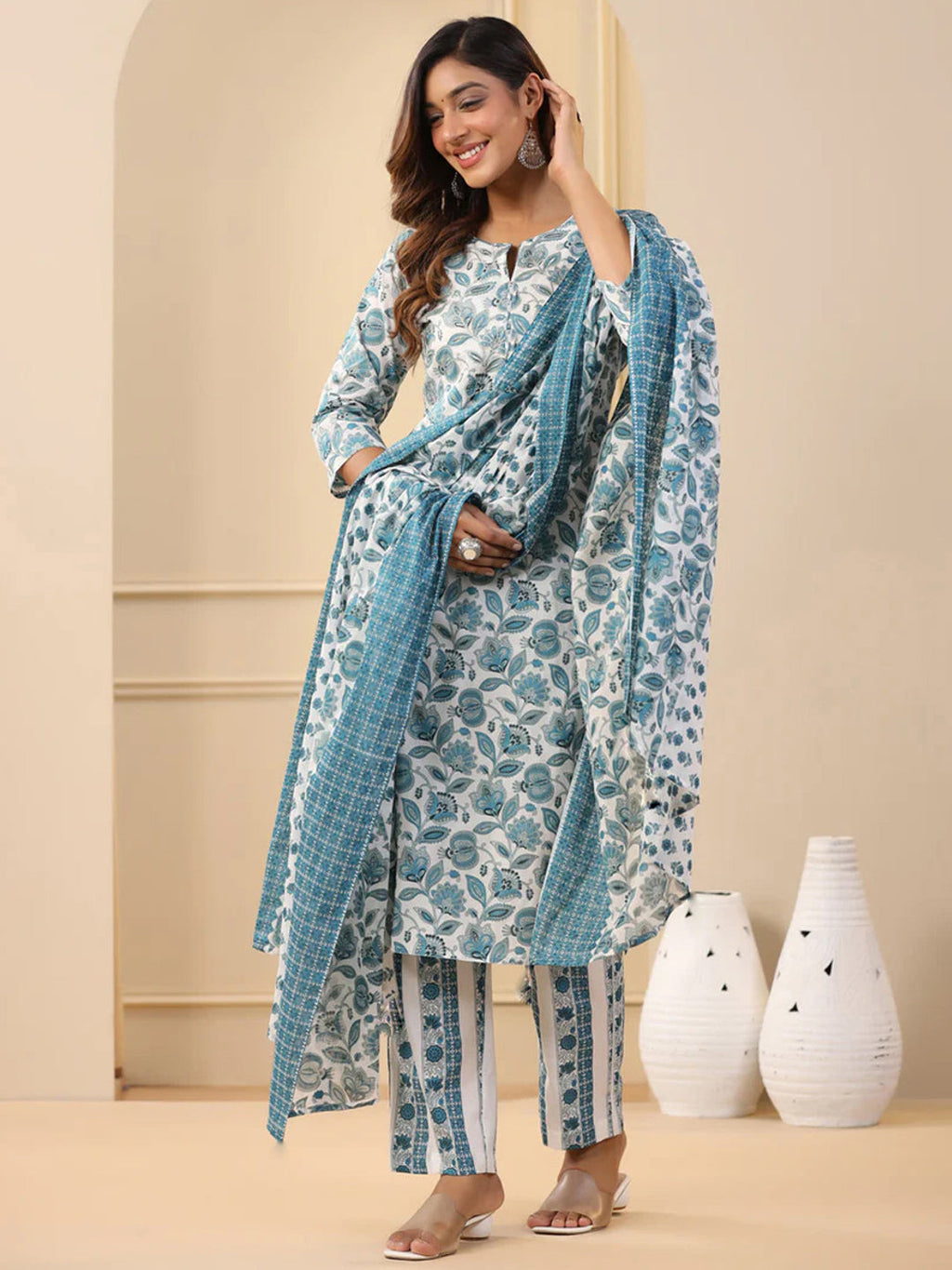 Jyoti Fashion White Rayon Printed Designer Kurta Set With Dupatta | Grocsy