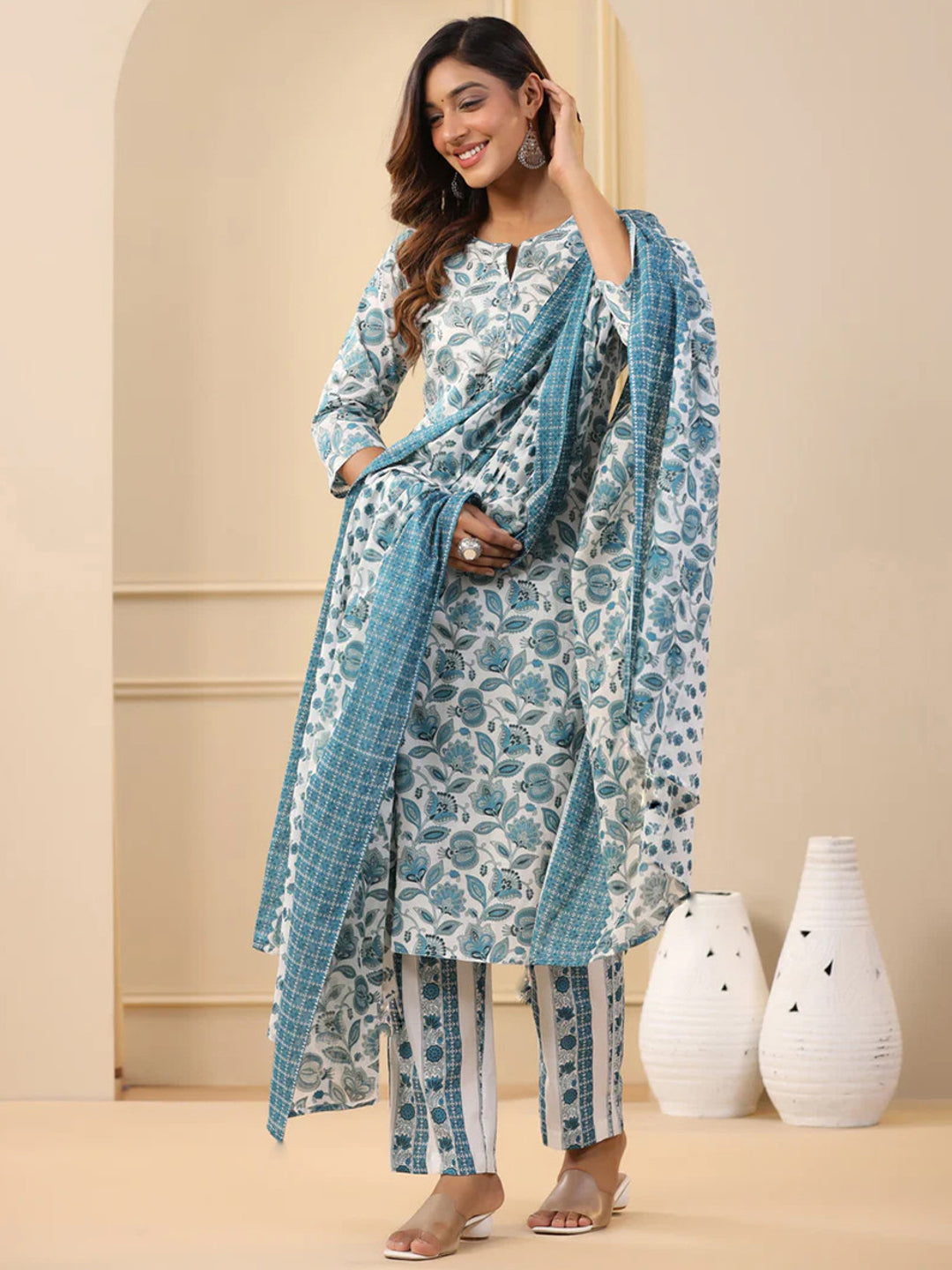 Jyoti Fashion White Rayon Printed Designer Kurta Set With Dupatta | Grocsy